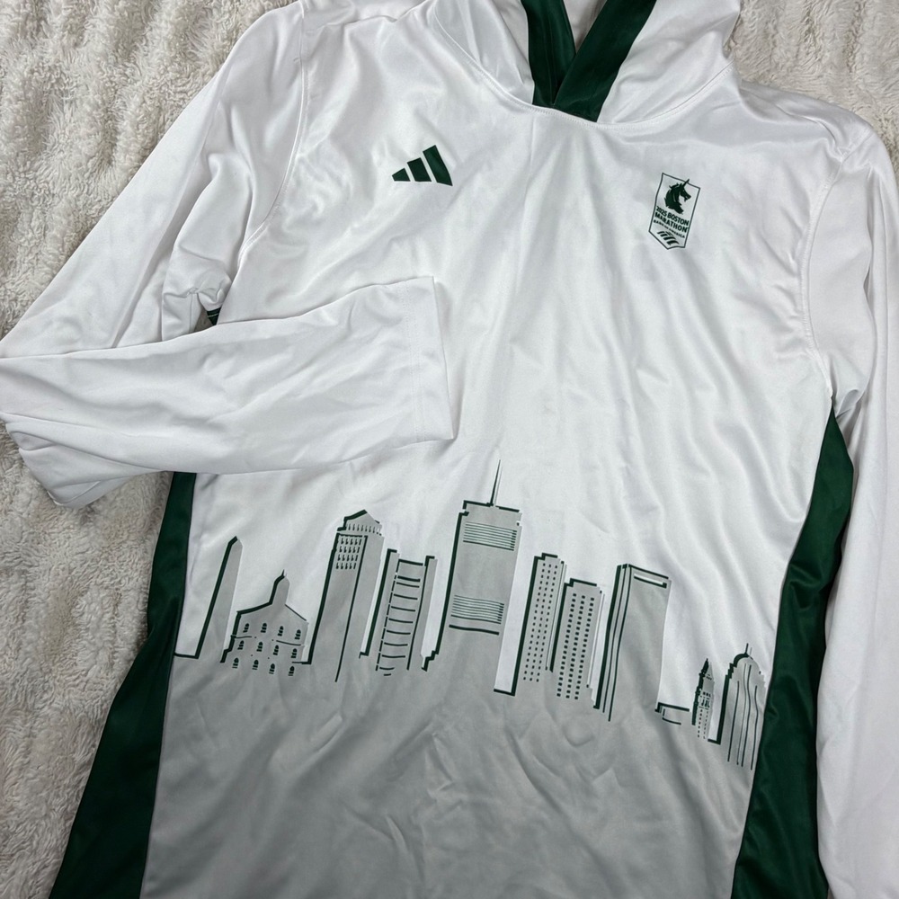Adidas 2025 Boston Marathon Hoodie Shirt Mens Large White Green Skyline L